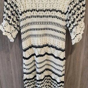NWT Zara Knitted Crochet Cream Black Dress XS